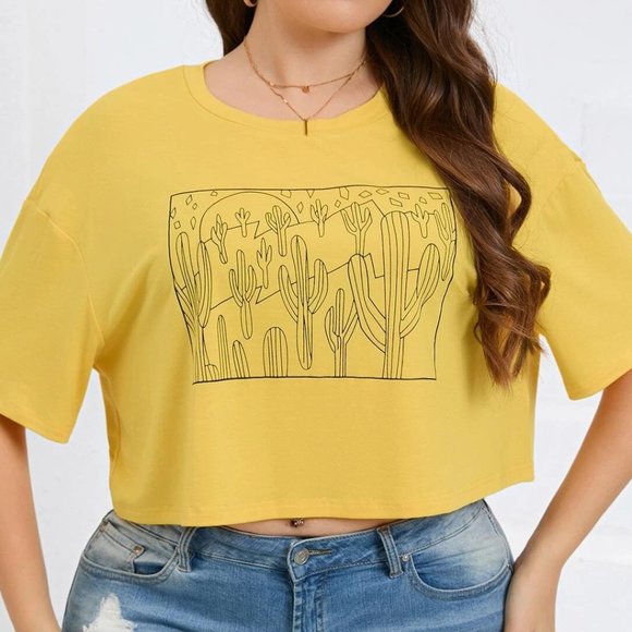 Crop Top Bundle | Yellow Cacti + Flamingos - Picture 3 of 10